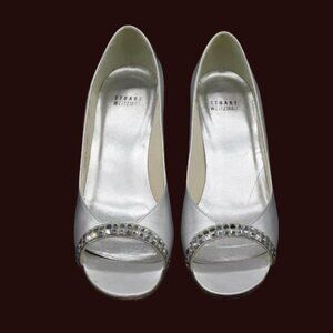 EUC Stuart Weitzman Silver & Rhinestone Peep Toe Pumps  SirenRitz Ice Stunning